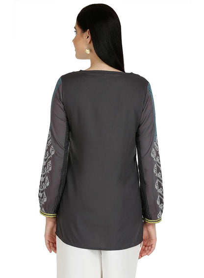 Grey Full Sleeve Printed Top - wforwoman