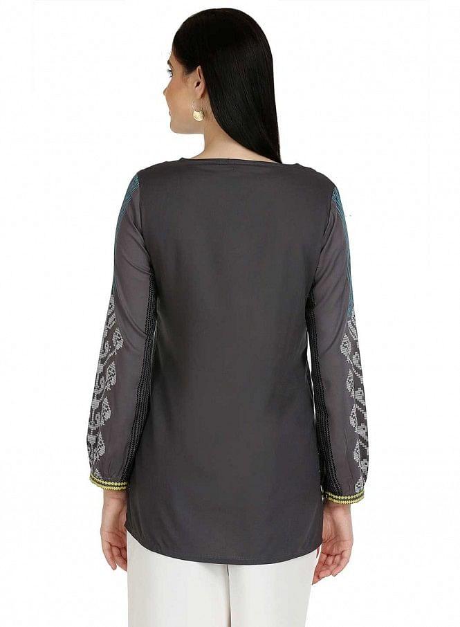 Grey Full Sleeve Printed Top - wforwoman