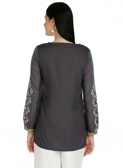 Grey Full Sleeve Printed Top - wforwoman