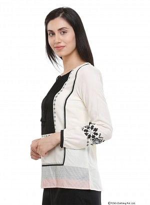 White Printed Round Neck Top - wforwoman