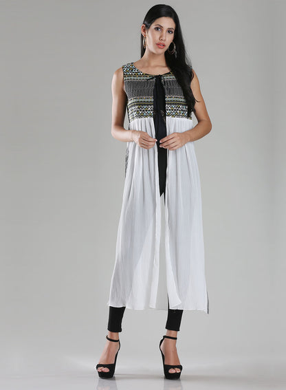 White Printed Sleeveless Gillet