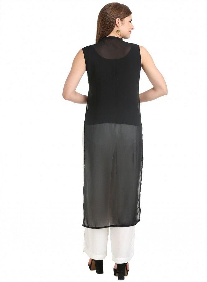 White &amp; Black Sleeveless Printed Gillet - wforwoman