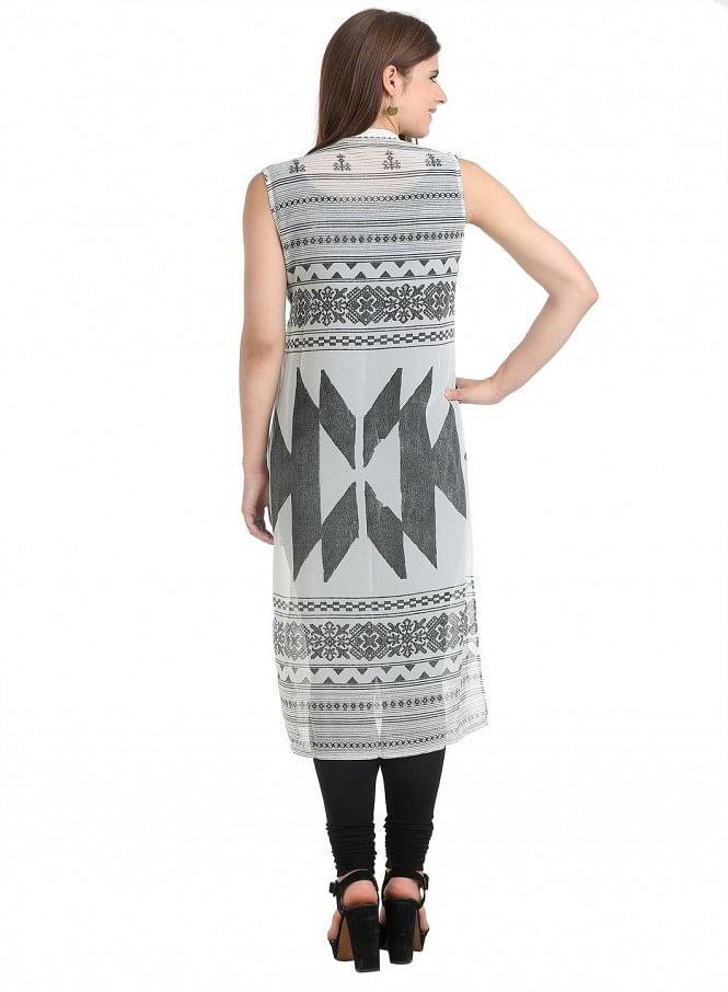 Off-White Sleeveless Printed Gillet - wforwoman