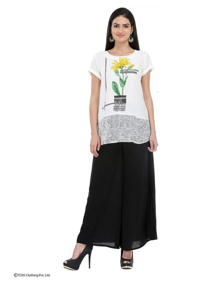 White Mandarin Neck Printed kurta - wforwoman