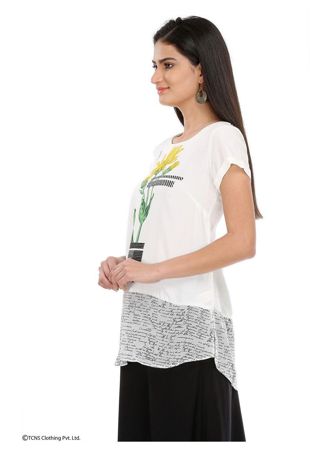 White Printed Short Sleeve Top - wforwoman