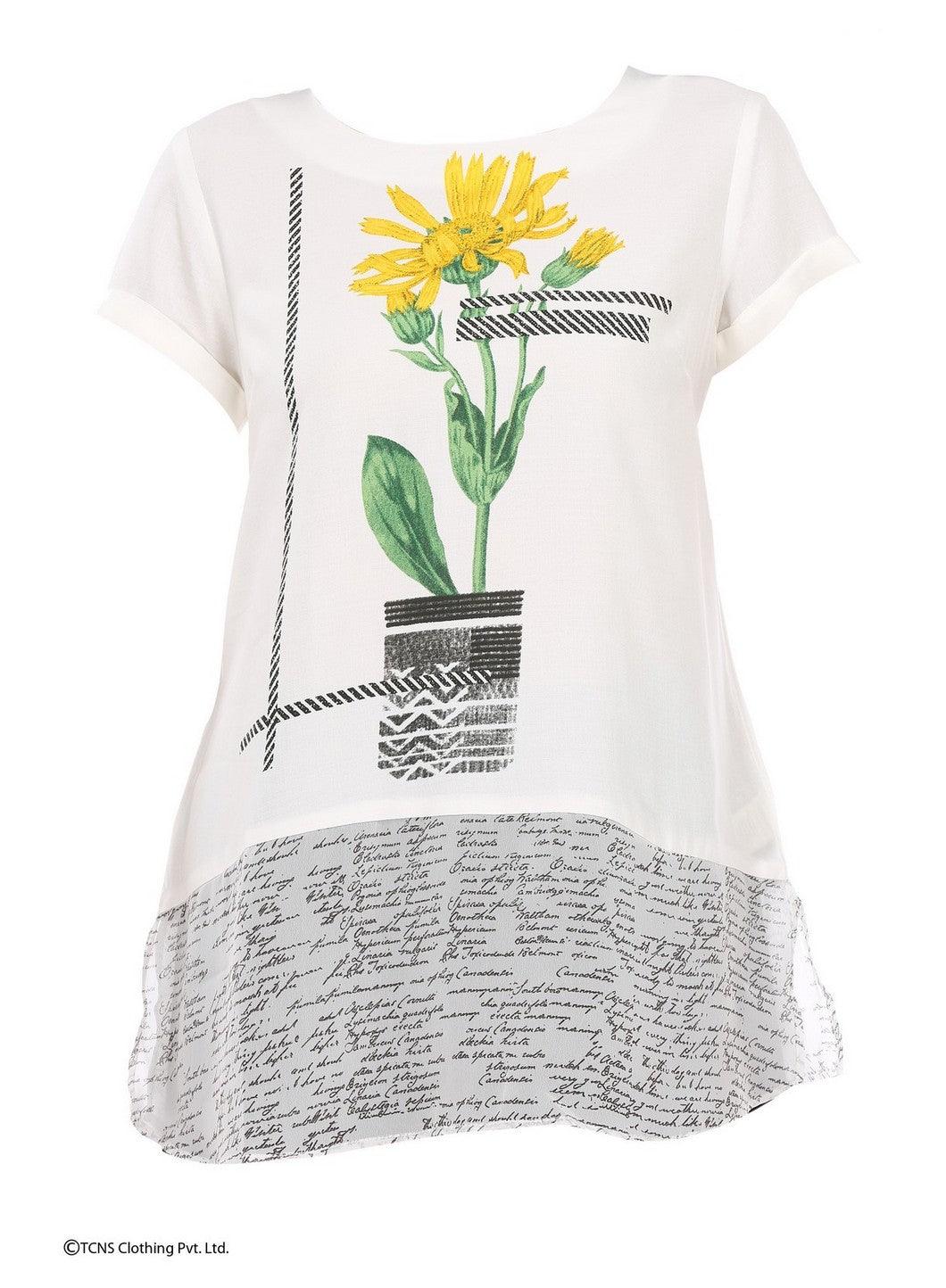 White Printed Short Sleeve Top - wforwoman