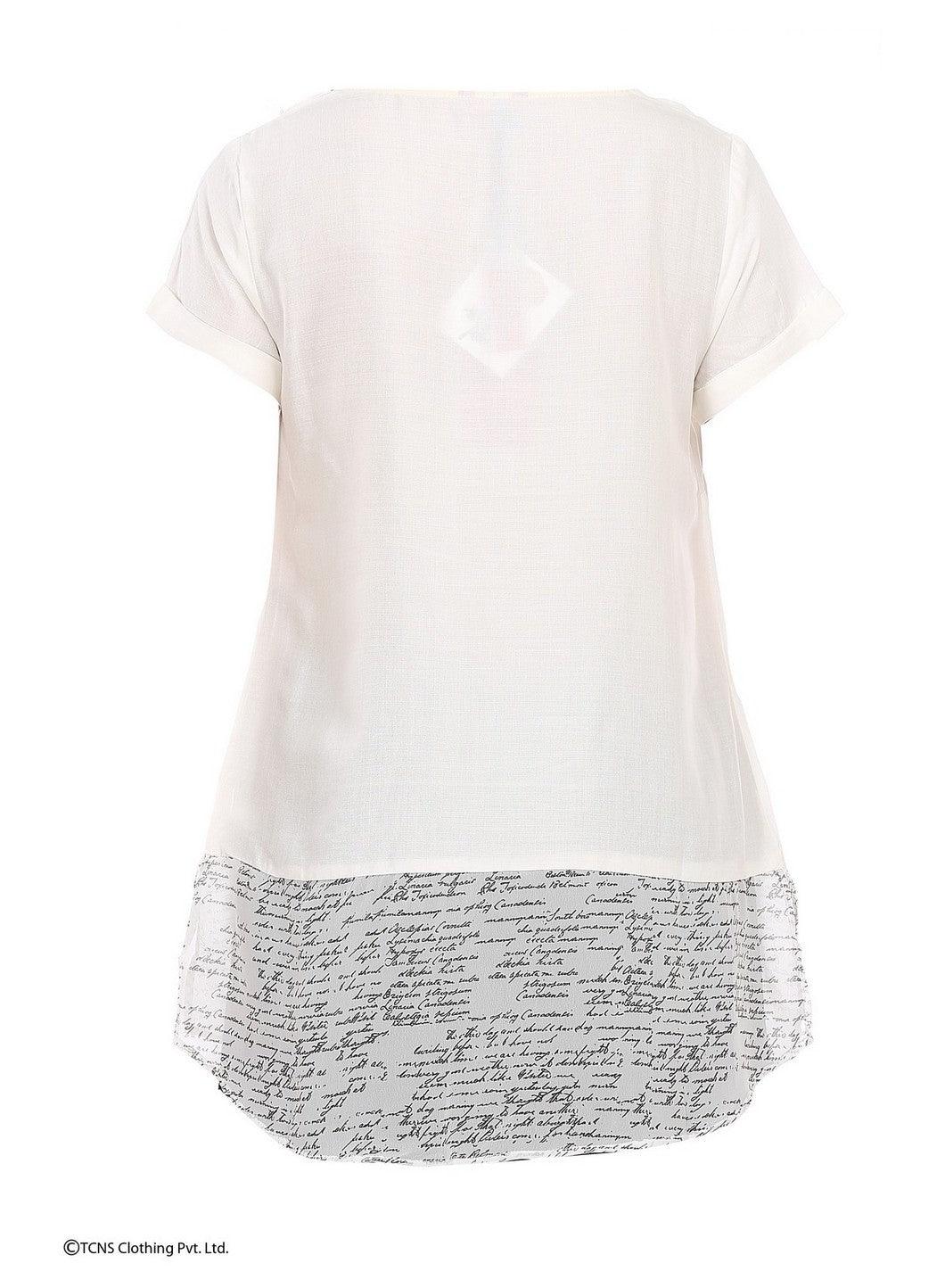 White Printed Short Sleeve Top - wforwoman