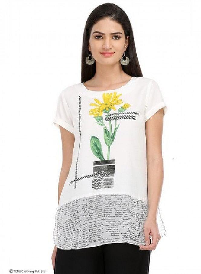 White Printed Short Sleeve Top - wforwoman