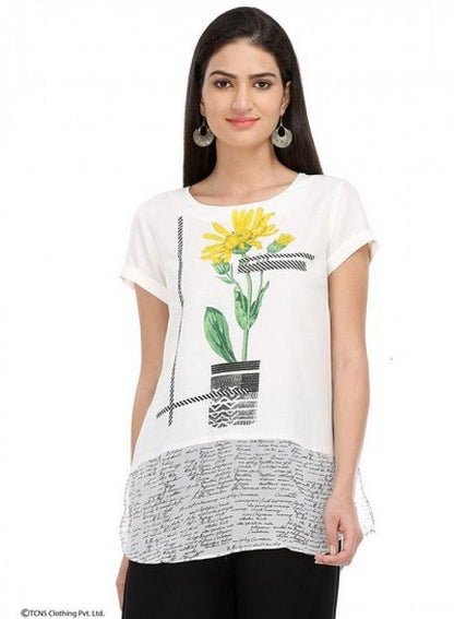 White Printed Short Sleeve Top - wforwoman