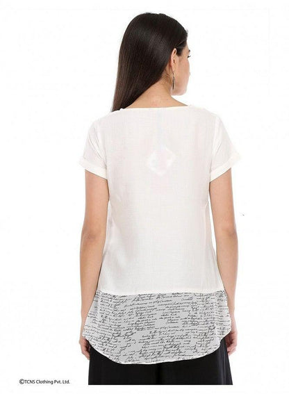 White Printed Short Sleeve Top - wforwoman