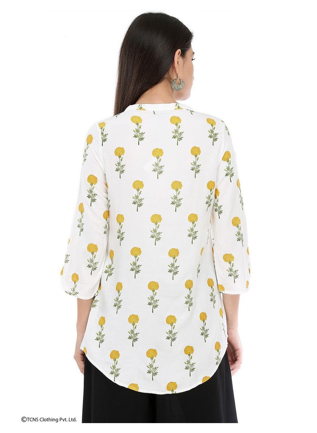 White Printed 3/4 Sleeve Top - wforwoman