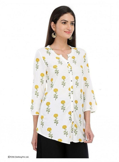 White Printed 3/4 Sleeve Top - wforwoman