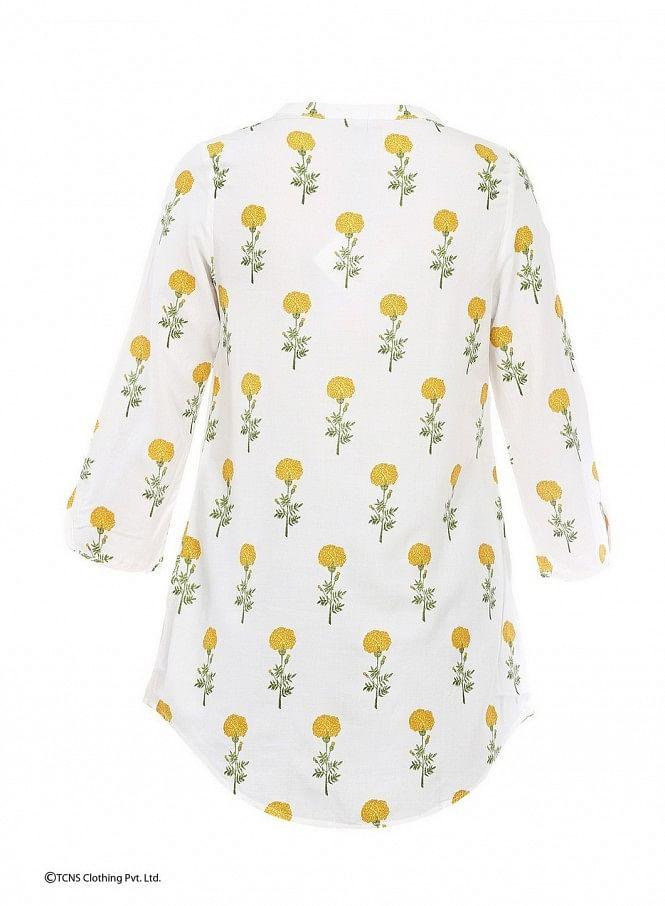 White Printed 3/4 Sleeve Top - wforwoman