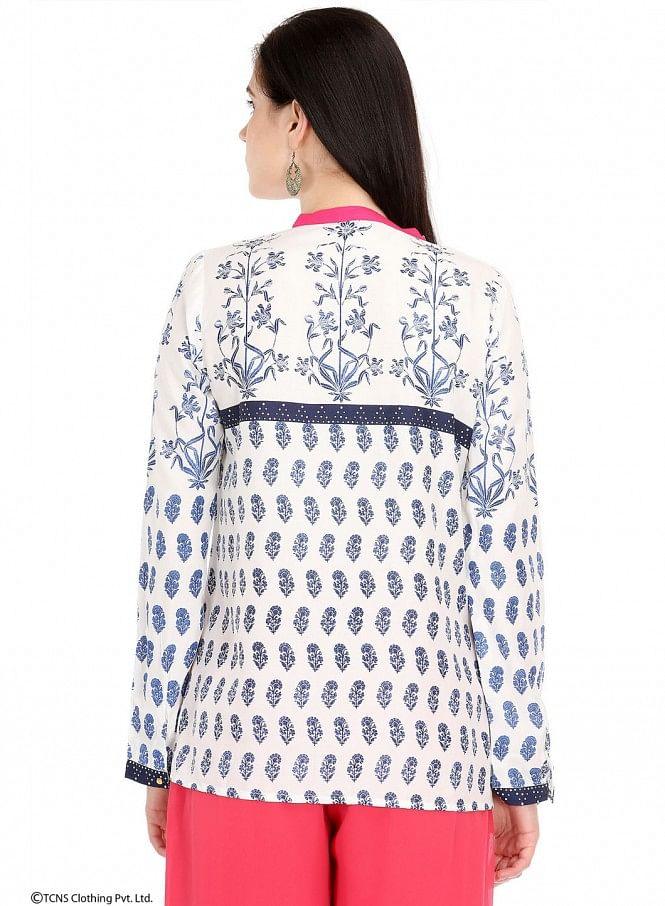 White Printed Full Sleeve Top - wforwoman