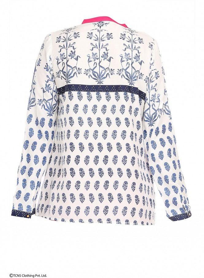 White Printed Full Sleeve Top - wforwoman