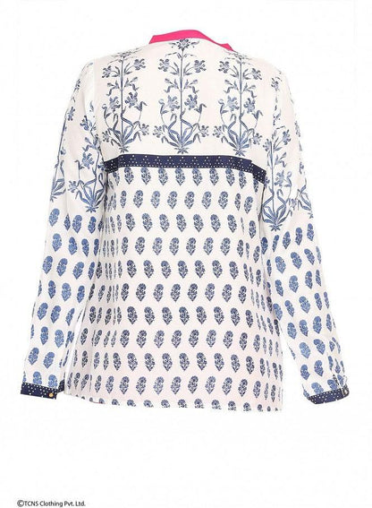 White Printed Full Sleeve Top - wforwoman