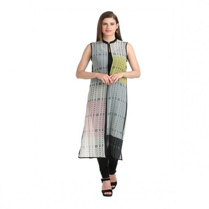 Grey Sleeveless Printed Gillet - wforwoman