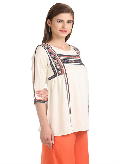 Beige Printed 3/4 Sleeve kurta