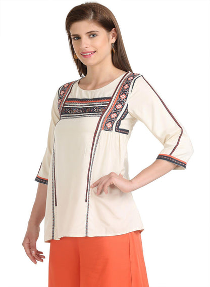 Beige Printed 3/4 Sleeve kurta