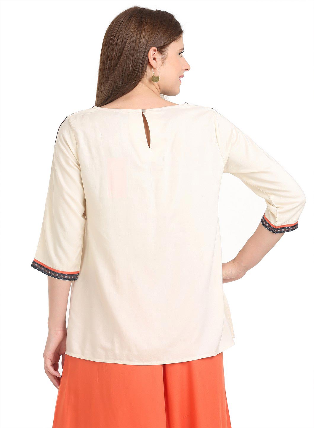 Beige Printed 3/4 Sleeve kurta