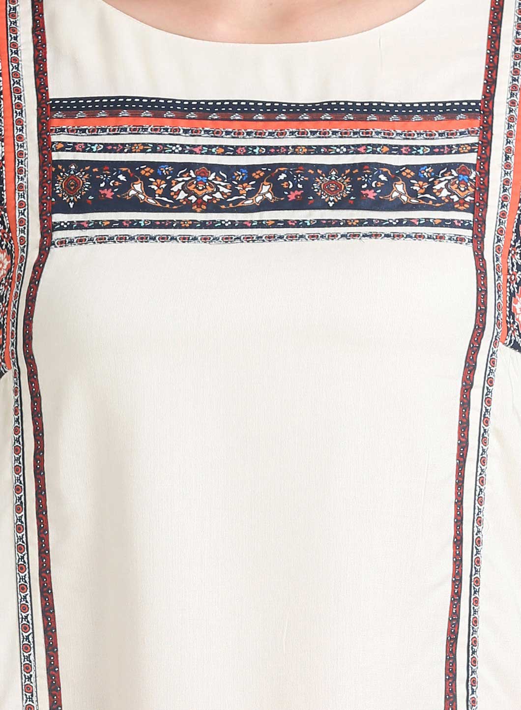 Beige Printed 3/4 Sleeve kurta