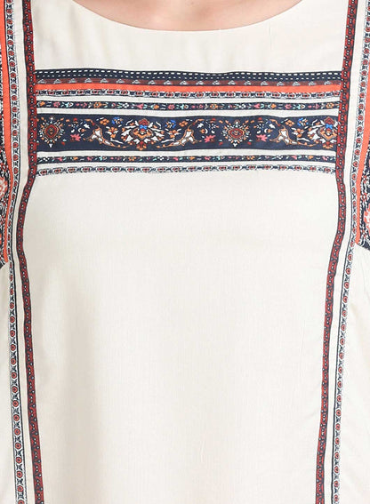 Beige Printed 3/4 Sleeve kurta