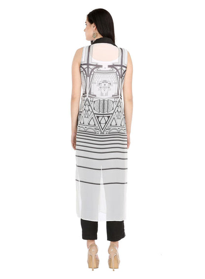 White Printed Sleeveless Gillet - wforwoman