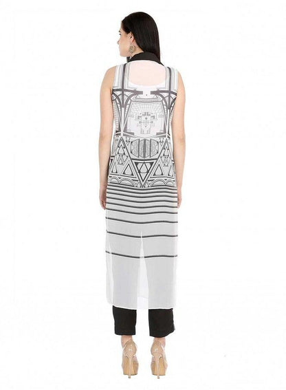 White Printed Sleeveless Gillet - wforwoman