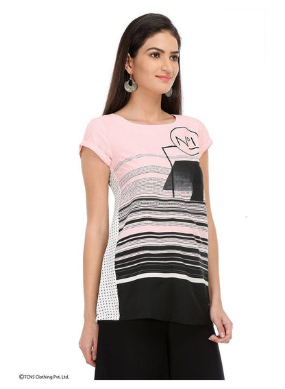 Pink Printed Short Sleeve Top - wforwoman