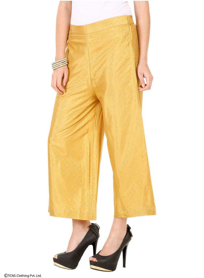 Gold-Toned Printed Ankle-Length Pants - wforwoman