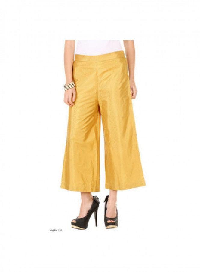 Gold-Toned Printed Ankle-Length Pants - wforwoman