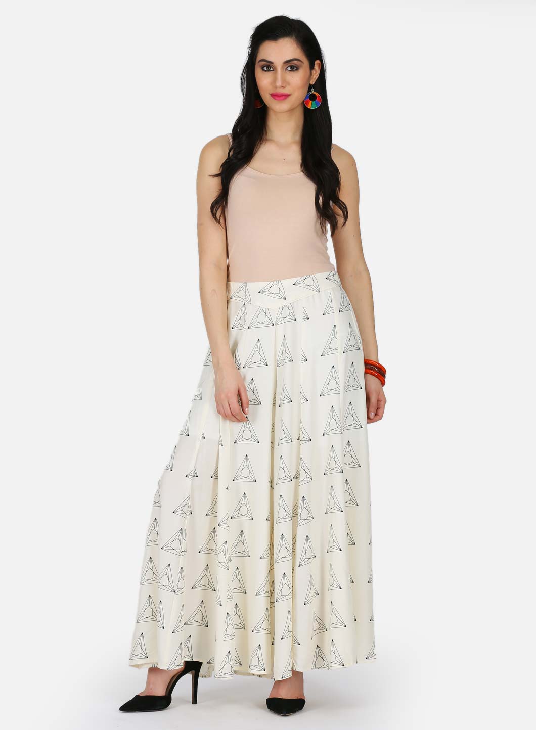 White Triangular Print Culottes