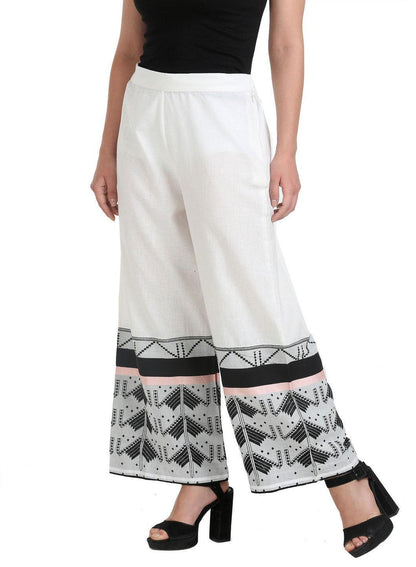 White Printed Pants - wforwoman