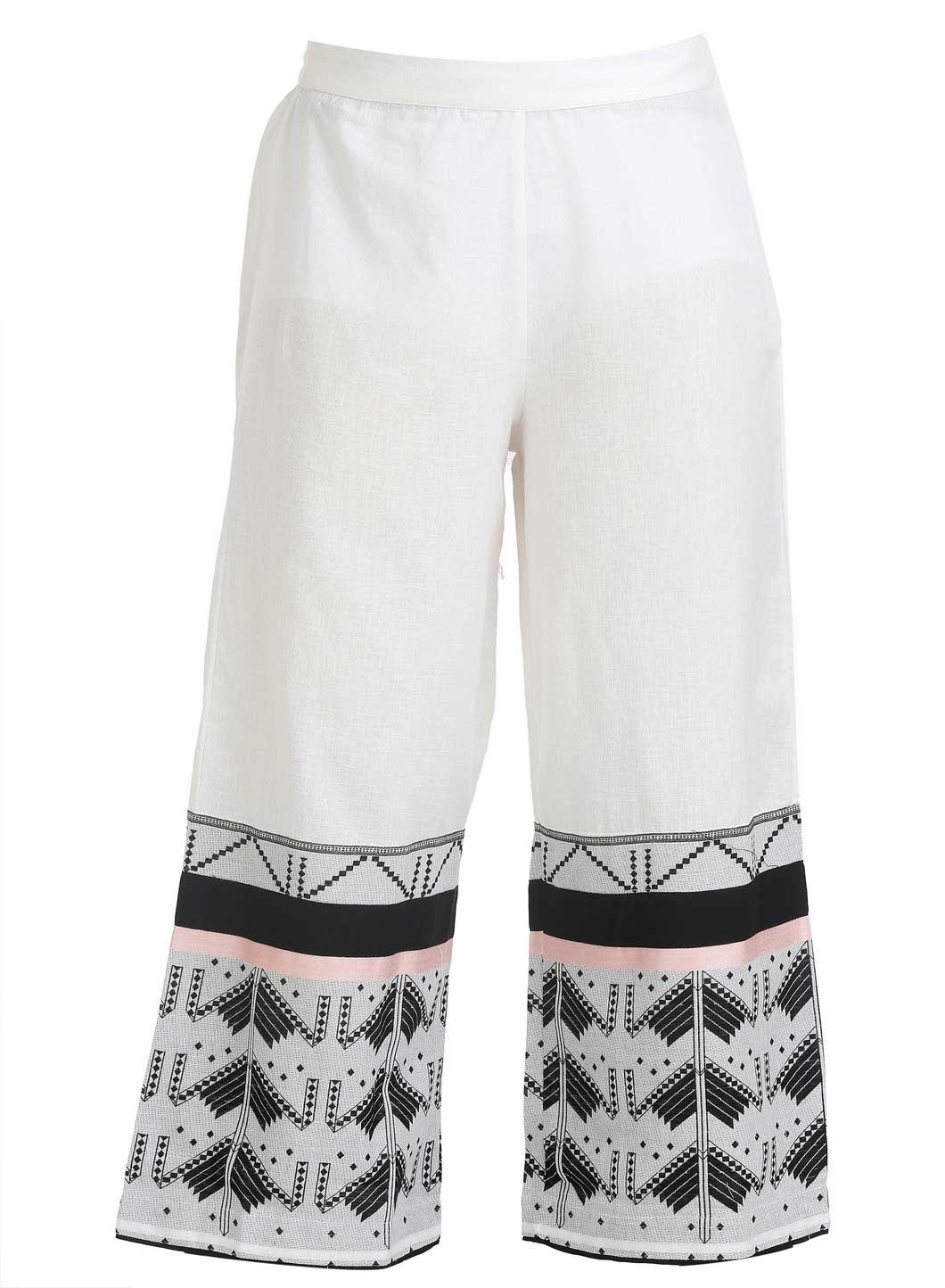 White Printed Pants - wforwoman