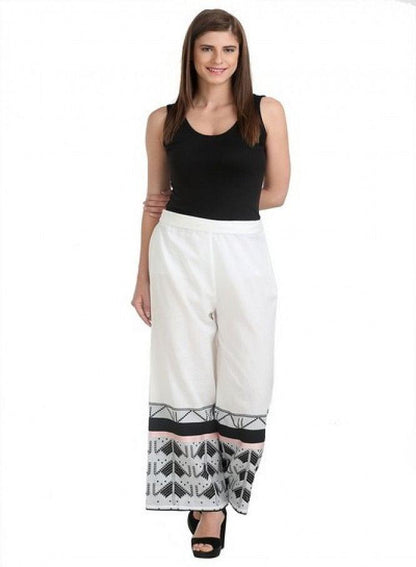 White Printed Pants - wforwoman