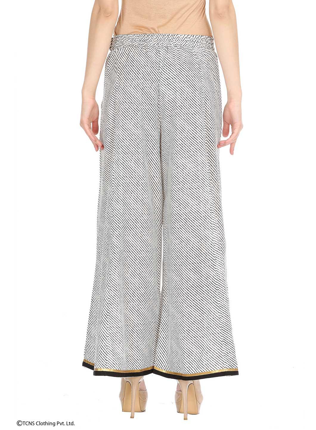 White Printed Palazzos - wforwoman