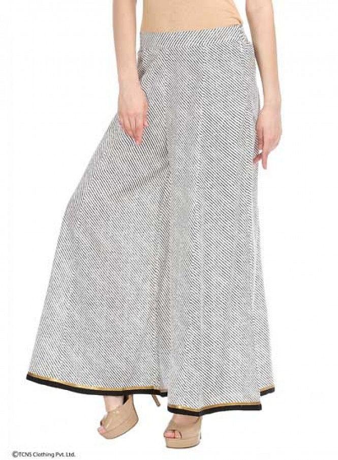 White Printed Palazzos - wforwoman