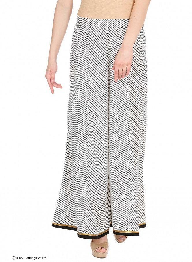 White Printed Palazzos - wforwoman