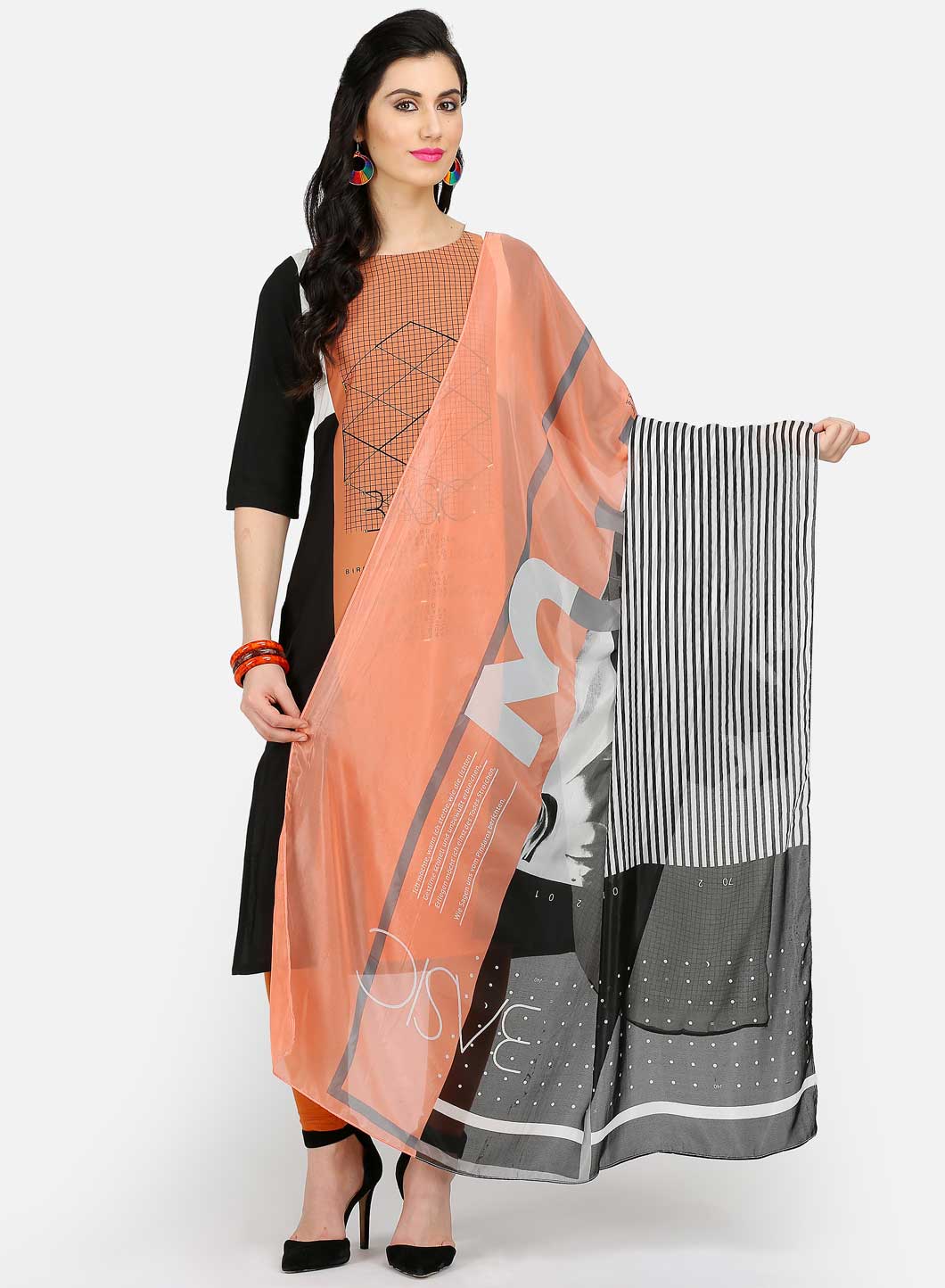 Orange Printed Dupatta