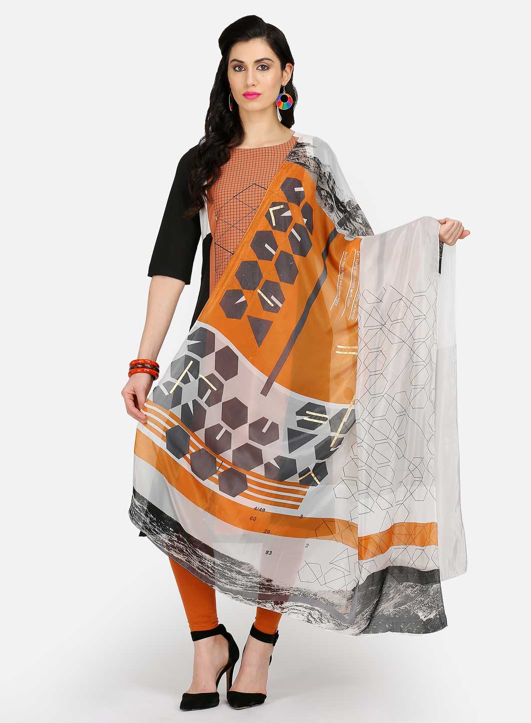 White Printed Dupatta