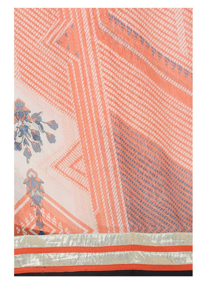 White &amp; Orange Printed Dupatta