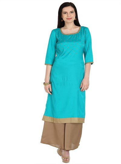 Green Embellished 3/4 Sleeve kurta