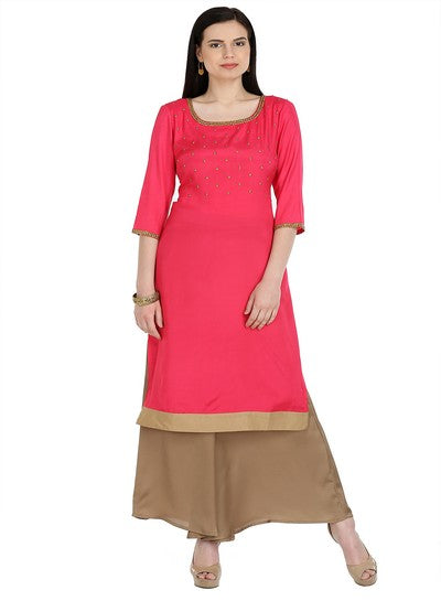 Pink Embellished 3/4 Sleeve kurta