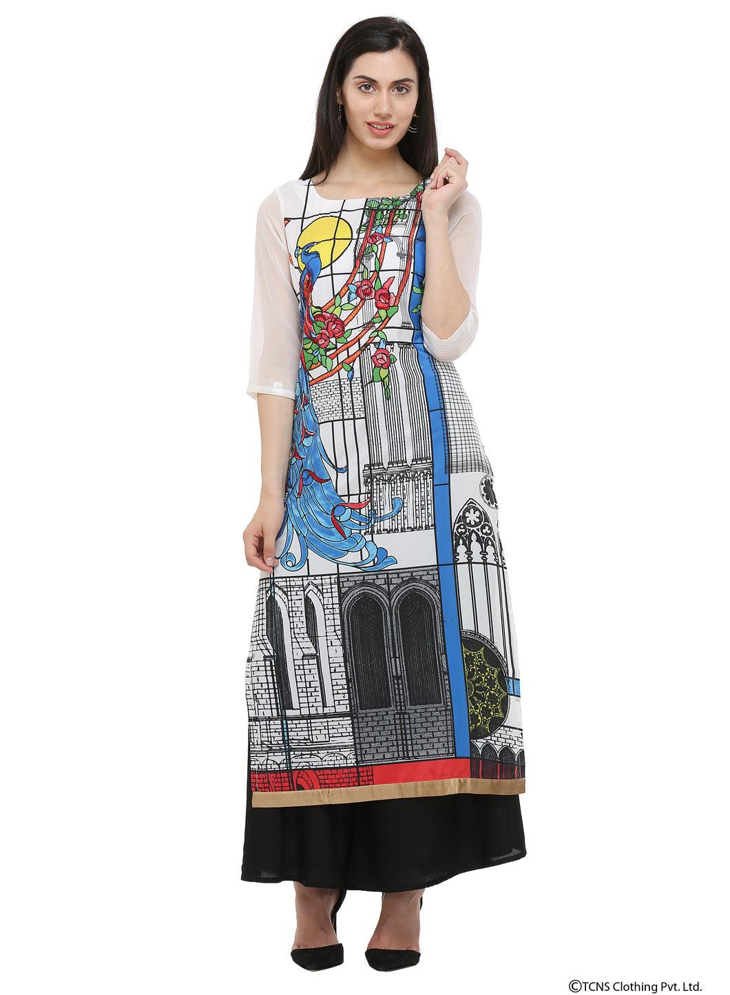 Ecru Round Neck kurta - wforwoman