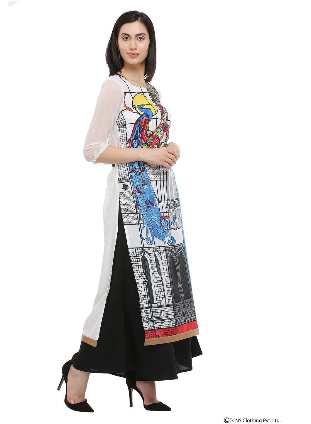 Ecru Round Neck kurta - wforwoman