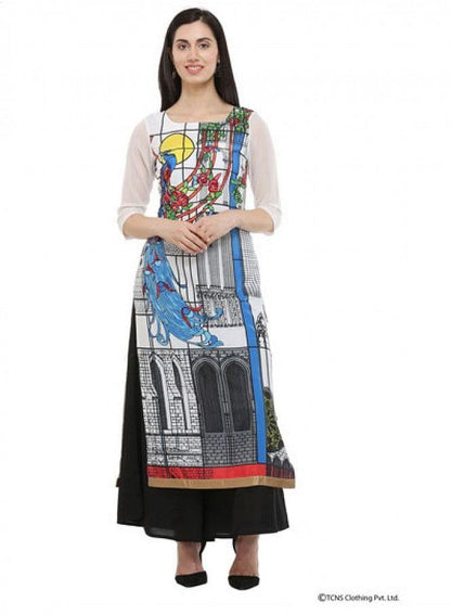 Ecru Round Neck kurta - wforwoman