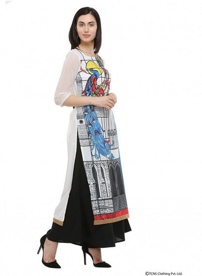 Ecru Round Neck kurta - wforwoman