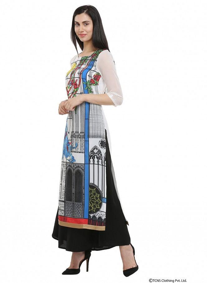 Ecru Round Neck kurta - wforwoman