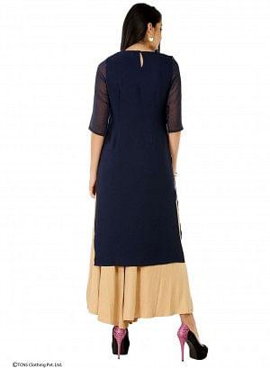 Blue Embellised 3/4 Sleeve kurta - wforwoman