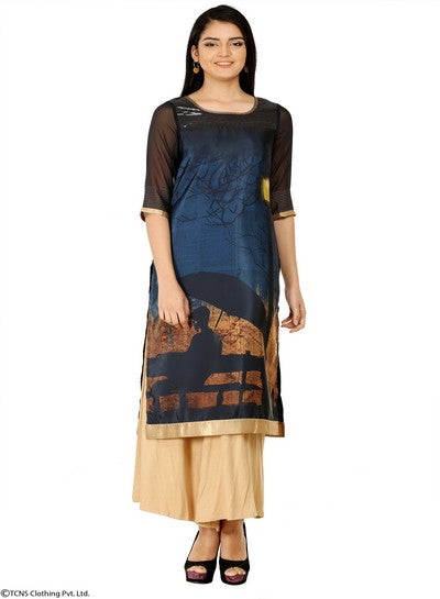 Blue Printed 3/4 Sleeve kurta